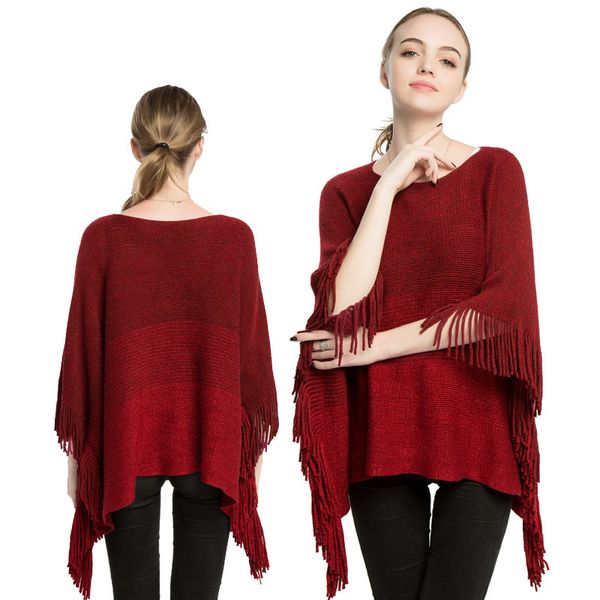 

winter warm cloak shawl imitation cashmere large knitted pullover, Blue;gray
