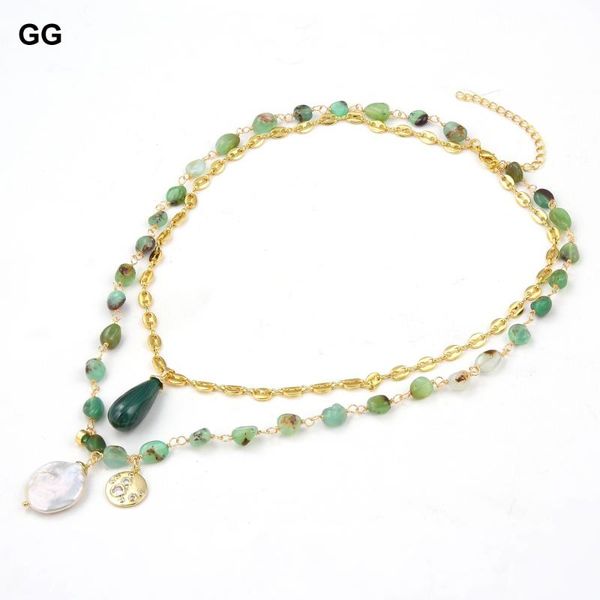

jewelry 2 strands natural green chrysoprases chain statement necklace coin pearl malachite charm for women pendant necklaces, Silver