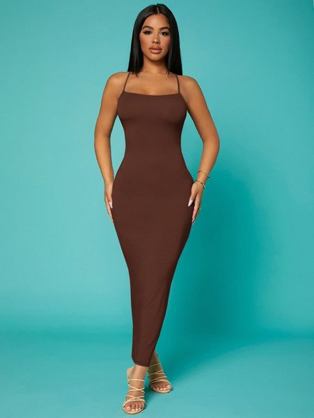 

sxy solid criss-cross backless bodycon dress n0lx#, Black;gray