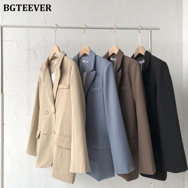 

women's suits & blazers bgteever autumn vintage double breasted women blazer long sleeve loose female outwear 2021 casual ladies suit, White;black