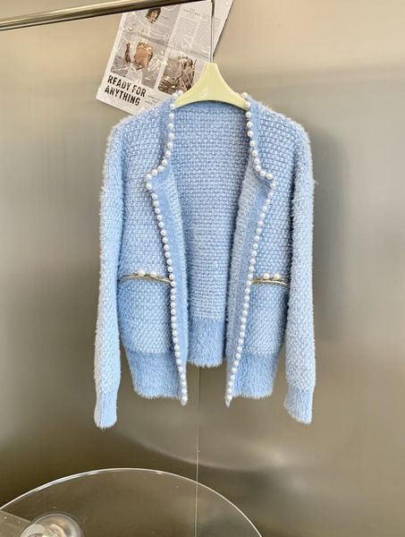 

women's knits & tees 2021fw autumn fashion women blue pearl knitted cardigan sweater female luxury coat ddxgz2 9.04, White