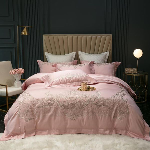 

chic embroidery 4pcs duvet cover set 600tc egyptian cotton high end soft bedding bed sheet pillowcases  king size sets