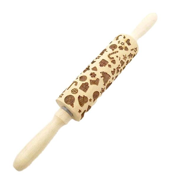 

party decoration christmas embossing rolling pin baking cookies noodle biscuit fondant cake dough engraved roller reindeer snowflake