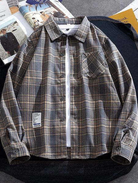

men button front plaid flannel shirt 9048#, White;black