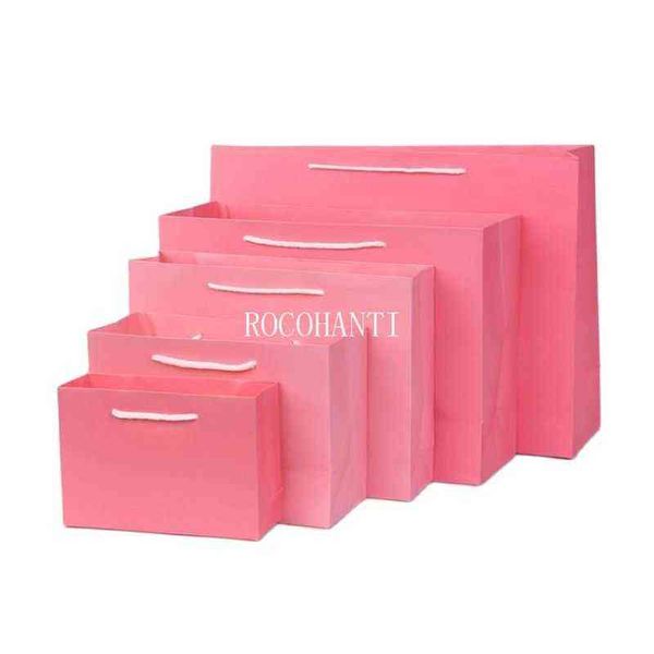 Sacco di carta Kraft pesante personalizzato 50X Sacco di carta per la spesa natalizia di colore rosa per sacchetti di imballaggio regalo per abiti da abbigliamento H1231