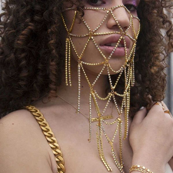 

novel fishing net tassel rhintone mask fashion niche dign unique nightclub women's maskhigh quality
