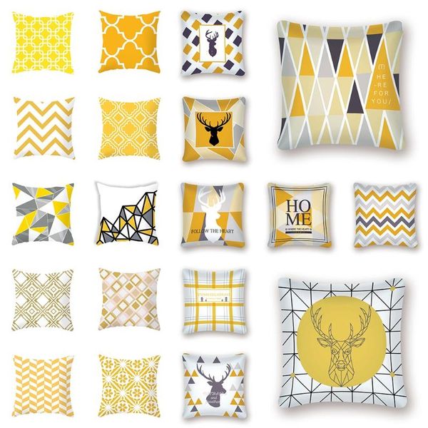 

pillow case 45*45cm yellow polyester peachskin sofa car waist throw cushion cover living room office home decoration