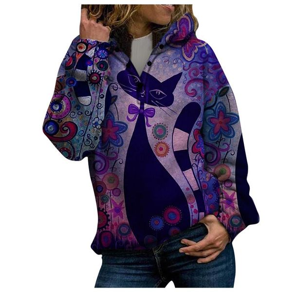 

harajuku cat print hoodie women hoody animal printing sweatshirts long sleeves pullover sweat shirt streetwear blouse women's hoodies &, Black