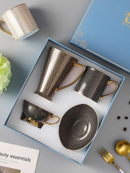 

mugs classic grid europe bone china coffee cup milk mug exquisite english afternoon tea set creative gifts with gift box