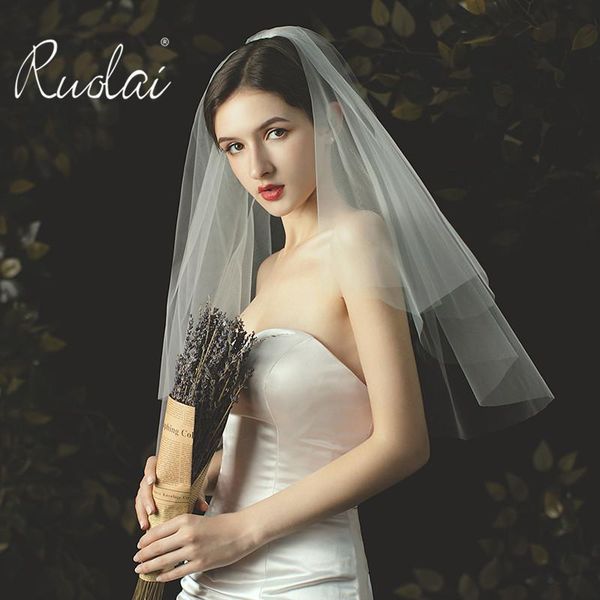 

bridal veils pure simple wedding veil two layers tulle accessories velo de novia largo voile mariage, Black