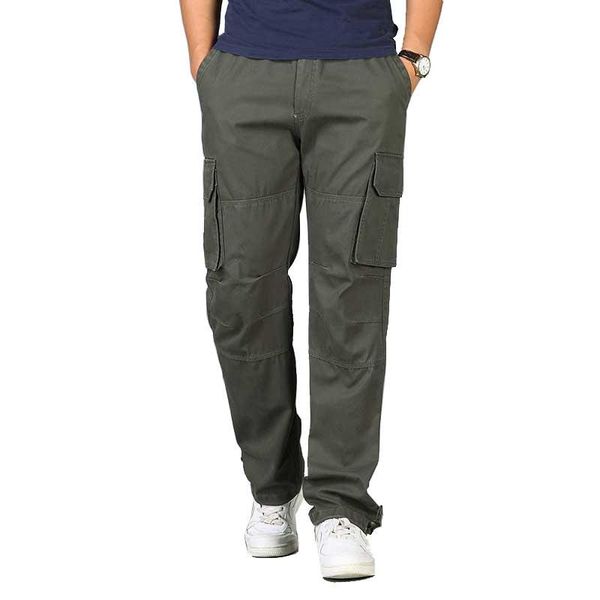 

men's pants autumn winter men cotton cargo multi big pocket straight loose baggy trousers male joggers hip hop harem plus size, Black