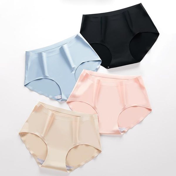 

women's panties 8pcs/lot ice silk underwear seamless mid-rise briefs ultra-thin lingerie plus size antibacterial underpants, Black;pink