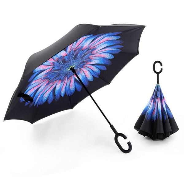 

umbrellas double layer umbrella rain women summer windproof waterproof c-shaped handle inverted sun protector