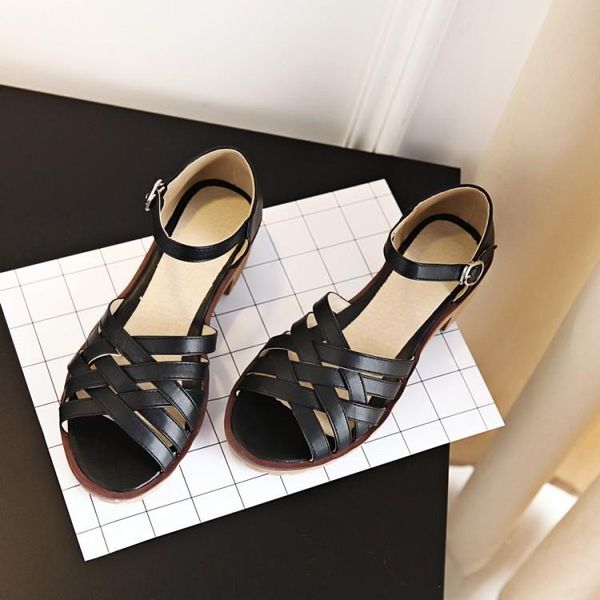

plus size 9  11 12 high heels sandals women shoes woman summer ladies cross banding combined with open toe hollow, Black