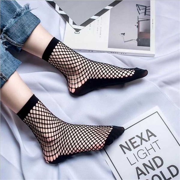 

transparent anti hook wire ankle socks casual fashion women hollow net socks silk thread able mesh net black socks 211204, Black;white