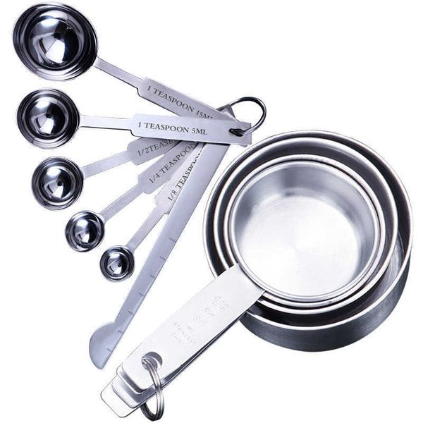 UPORS 8/10 pezzi misurini e cucchiai in acciaio inossidabile set cucchiai impilabili premium premium utensili per la casa accessori da cucina 210615