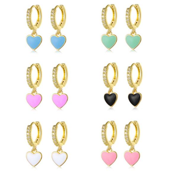 

hoop & huggie dripping oil cartilage earrings stainless steel heart diamond drop wedding party gift fashion jewelry accessories, Golden;silver