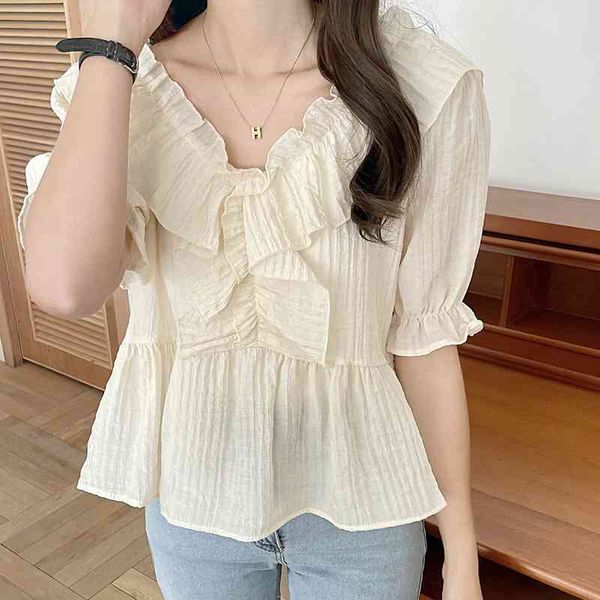 

women's knits & tees plus size solid ruffles reversible sweet chic all match gentle lady femme streetwear prom stylish new shi, White