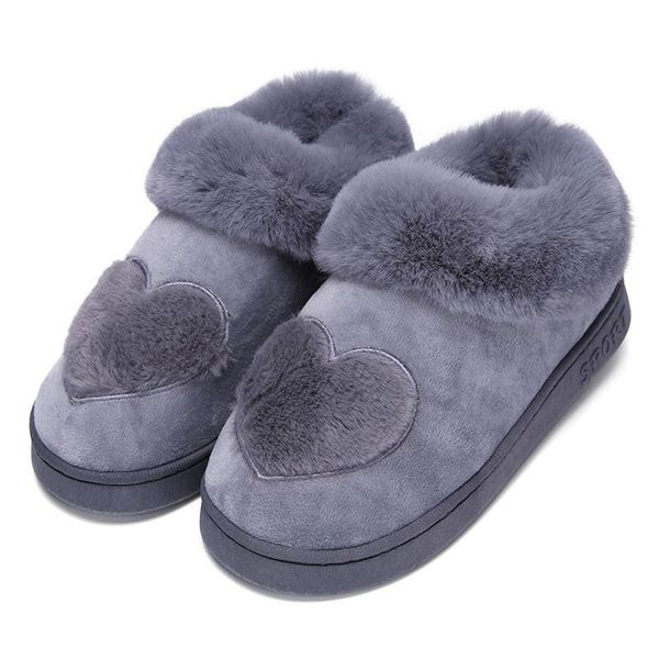 

slippers 2021 heart-shaped cotton women warm plush winter shoes soft indoor flat home woman casual, Black