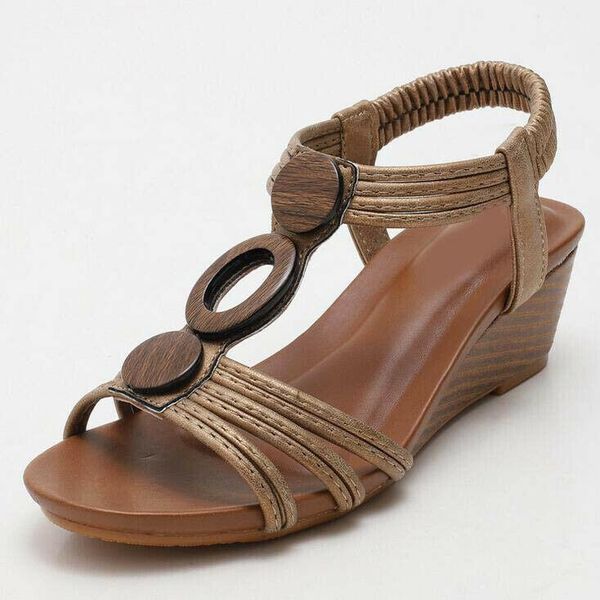 

vintage womens roman sandals comfort wedge mid heels slingback plus size, Black