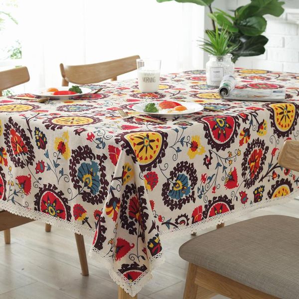 

quality sun flower fine cotton emp vintage lace thick printed dining tablecloth home kitchen banquet el decor table cloth