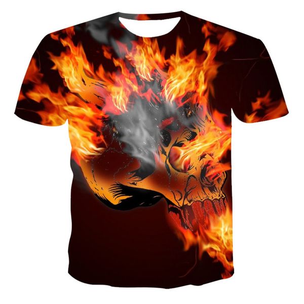 

2021 summer new trend men's t-shirt casual round neck 3d digital devil print short sve y32t, White;black