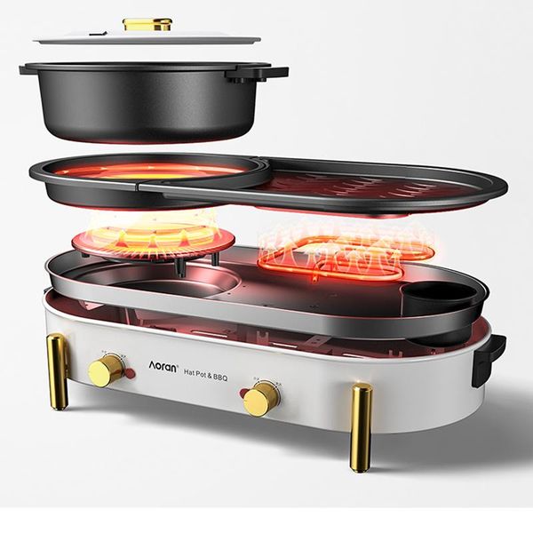 

camp kitchen multi-functional pot barbecue integrated electric stove householddual-purpose grill pan fried machine