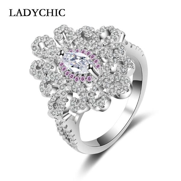 

wedding rings ladychic luxury flower ring cubic zirconia for women white gold color party jewelry wholesale lr1054, Slivery;golden