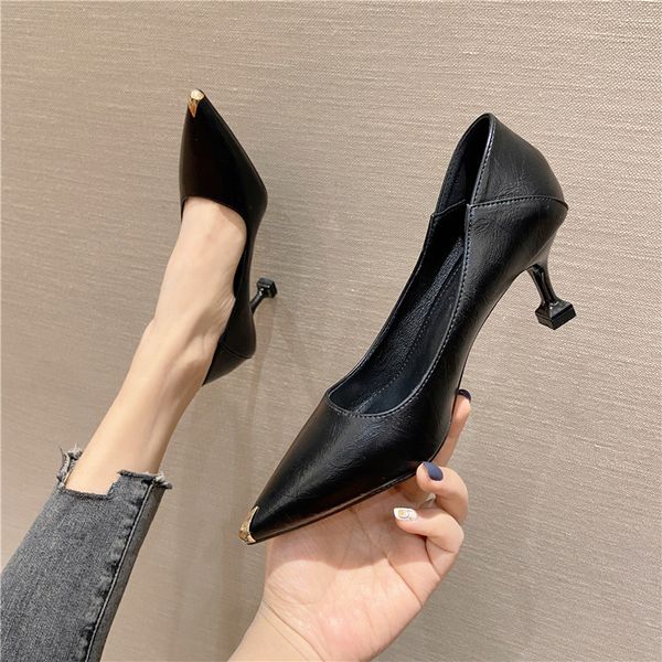 

dress shoes single shoes women's black light mouth high heels korean pointed thin heel professional uniform 5a kodb