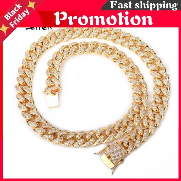 

chains 12mm iced zircon cuban necklace chain hop jewelry gold color copper material cz clasp mens link 18-28inch, Silver