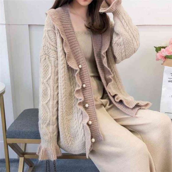 

women knitted cardigan autumn v-neck batwing sleeve button oversized sweater casual loose solid female soft 210427, White;black