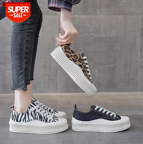 

women's canvas shoes all-match low-cut ulzzang harajuku retro leopard-print thick-soled muffin casual #x75t