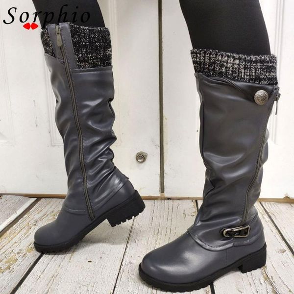 

boots doratasia big size 43 female vintage chunky heel knitting autumn winter women shoes zipper round toe mid calf, Black