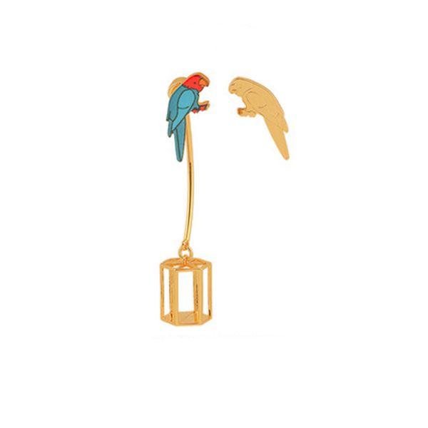 

european and american ins parrot earrings cold style stud niche design asymmetric female k gold high-end simple jewelry, Golden;silver