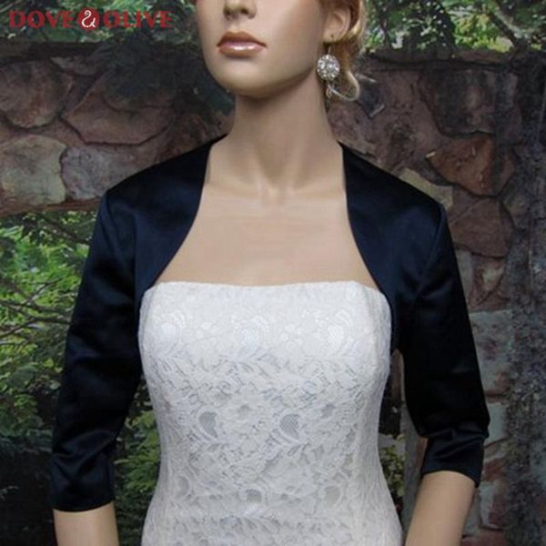 

wraps & jackets 2021 latest women navy blue elegant black bolero three quarter sleeve party jacket satin evening wedding formal shawl, White