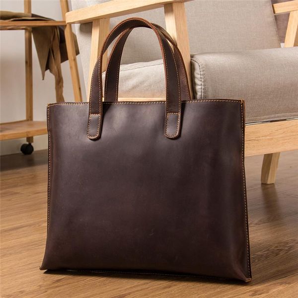 

retro crazy horse leather men's briefcase handbag fashion luxury work weekend handmade genuine shoulder messenger bag briefcases