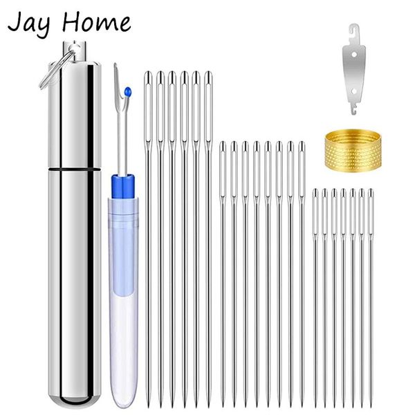 

sewing notions & tools 20pcs large eye embroidery needle&threader&seam with storage box for diy needlework quilting craft, Black