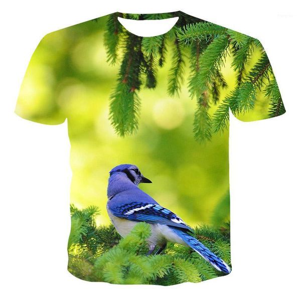 

men's t-shirts 3d has beautiful bird print t-shirt o-neck short-sleeved streetwear 2021 summer casual loose top, White;black