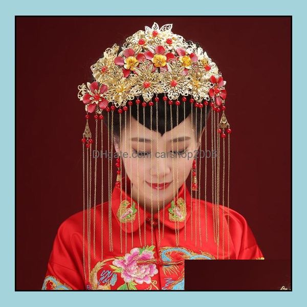 

wedding hair jewelry costume bridal phoenix headdress crowns bands tiaras hairgrips headpieces headbands a-62 drop delivery 2021 tbcgq, Slivery;golden