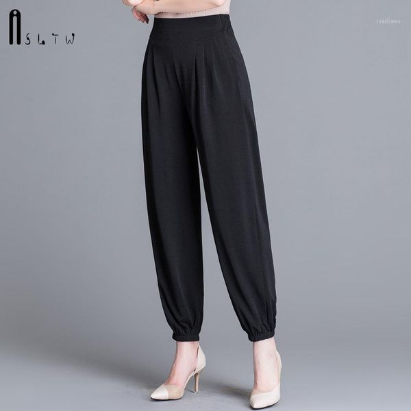 

women's pants & capris asltw women spring arrivals fashion casual elastic waist solid bloomers loose high trousers mom, Black;white
