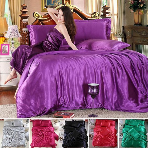 

3pcs/4pcs/set bedding supplies home textile 100% pure satin silk pillowcases sets duvet cover bedclothes soft
