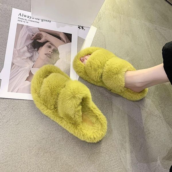 

autumn winter women slippers fur female flats outside fashion short plush casual furry non-slip home women's, Black