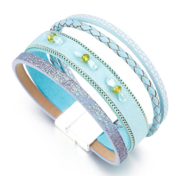 

tennis allyes blue color leather bracelets for women crystal & bangles braided boho multilayer wide wrap bracelet jewelry, Golden;silver