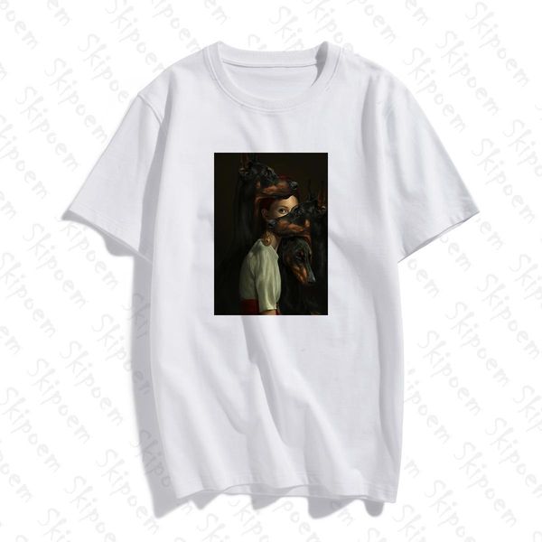 

retro style with dog women t shirts korean print punk aesthetic vintage short sleeve plus size cotton clothes top, White