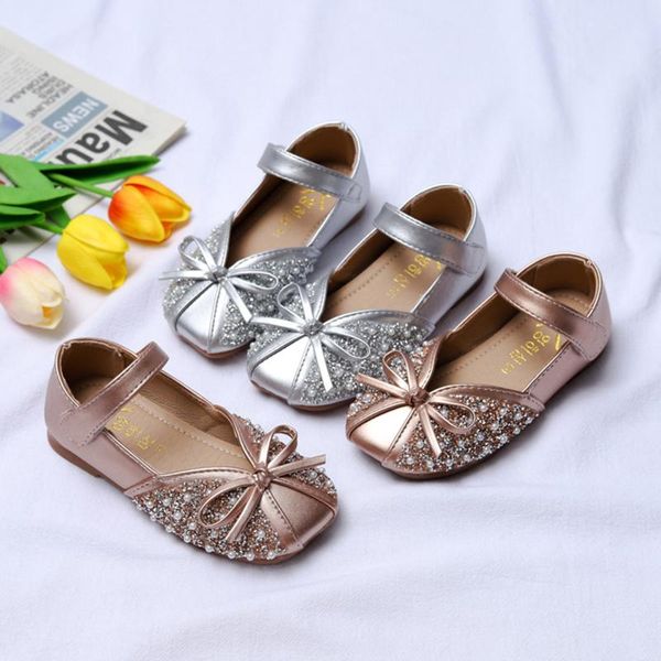 

flat shoes children' fashion for girls kids doll children dress with rhinestone crystal flats pearls princess wedding party, Black;grey