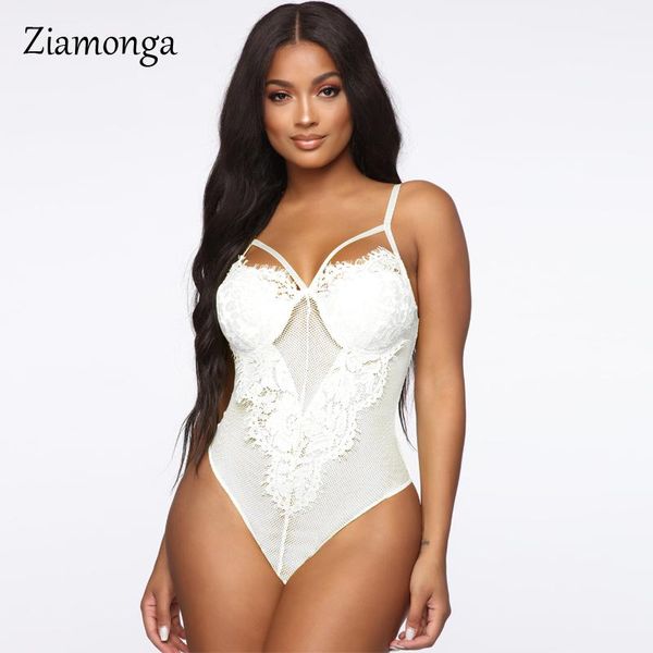 

ziamonga bodysuits for women one piece mesh lace v-neck jumpsuit bodysuit monos para mujer body pour femme rompers voor women's jumpsui, Black;white