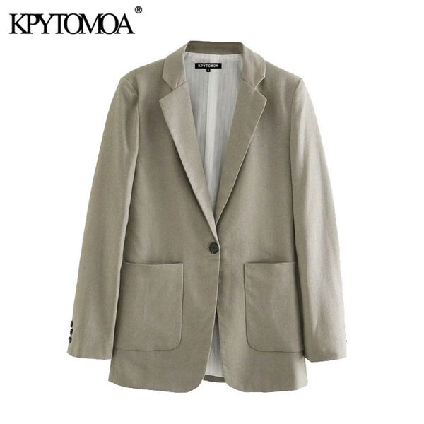 

women fashion office wear single button blazers coat vintage long sleeve pockets female outerwear chic 210421, White;black