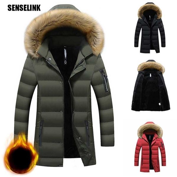 

men's winter jacket parka warm fleece hoodies long wearable windproof zipper parkas coats fashion casual plus size jacket men 211124, Black