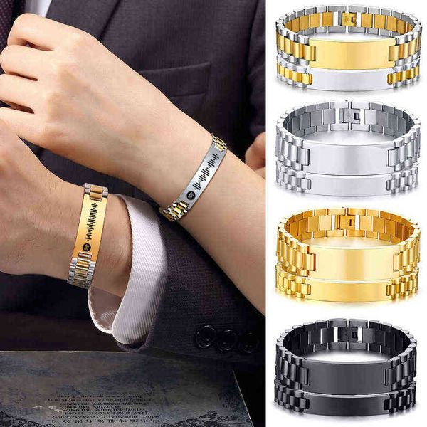 

customize couple jewelry bracelet engravable luxury watchband for men women stainless steel rollie chain link bracelets, Golden;silver