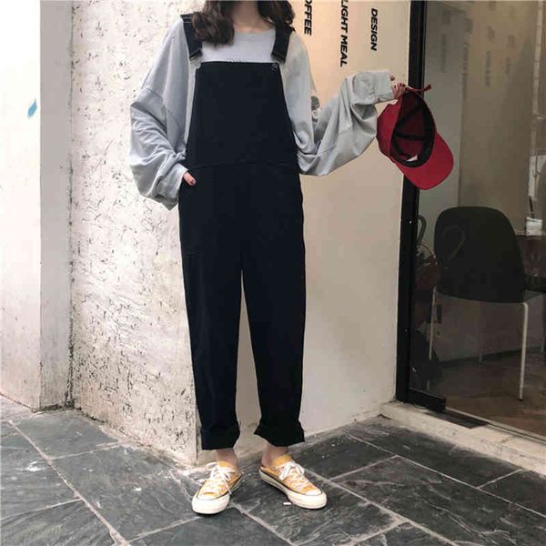 

women's jumpsuits & rompers simple retr o female overalls with pockets, korean-style women's in fashion up to the ankle for studen, Black;white